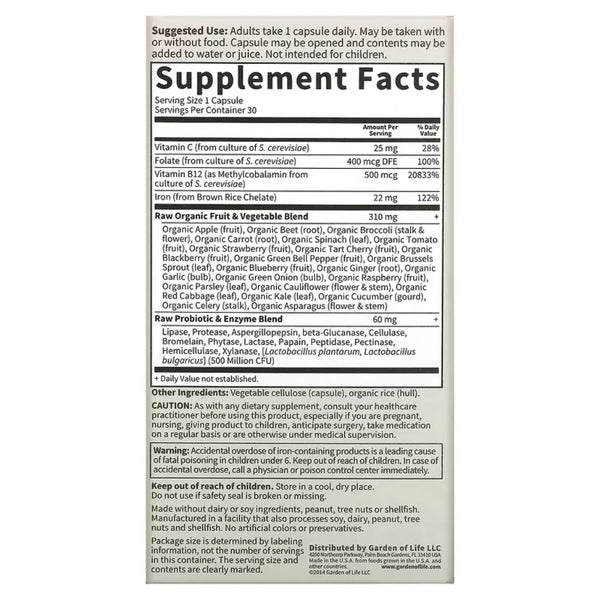 Vitamin Code Raw Iron Garden of life