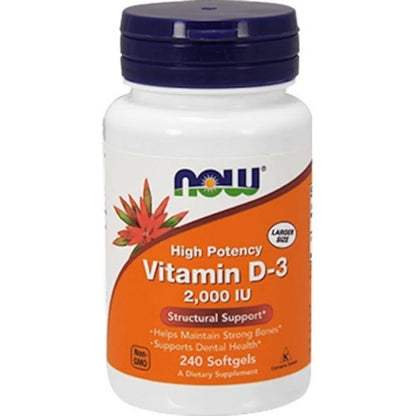 Vitamin D-3 2000 IU by NOW - 240 Softgels | Helps Maintain Strong Bones