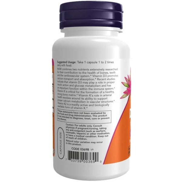 Vitamin D-3&K-2 1000 IU/45 mcg NOW