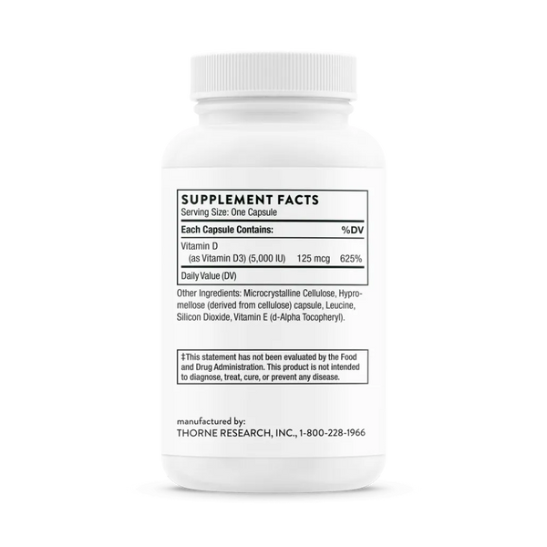 Thorne Vitamin D-5000 NSF 60 caps supplement facts