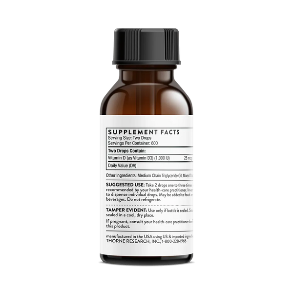 Thorne Vitamin D Liquid 1 oz supplement facts