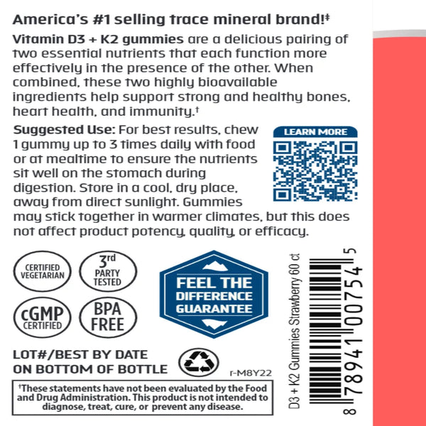 Vitamin D3 + K2 Gummies Trace Minerals Research