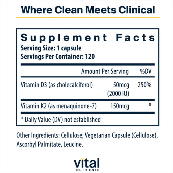 Ingredients of Vitamin K2-7 and D3 Dietary Supplement - Vitamin D350 mcg, Vitamin K2-7 150 mcg