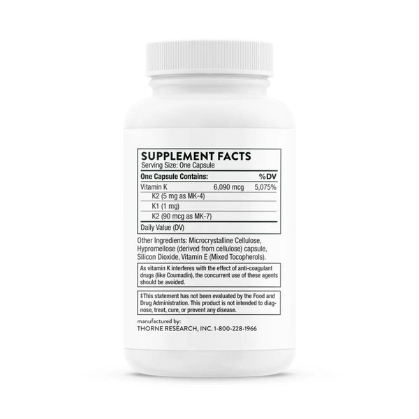 Thorne Vitamin K 60 caps supplement facts