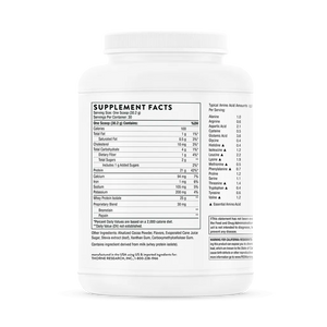 Thorne Whey Protein Isolate Chocolate 31.9 oz supplement facts