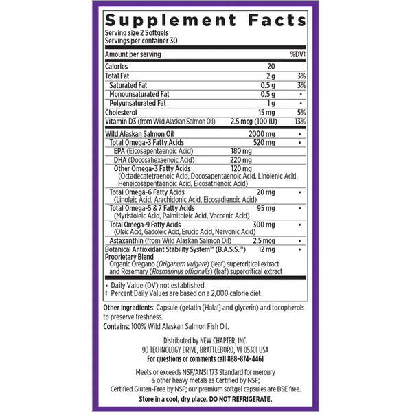 Ingredients of Wholemega 1000 mg dietary supplement - wild alaskan salmon fish oil