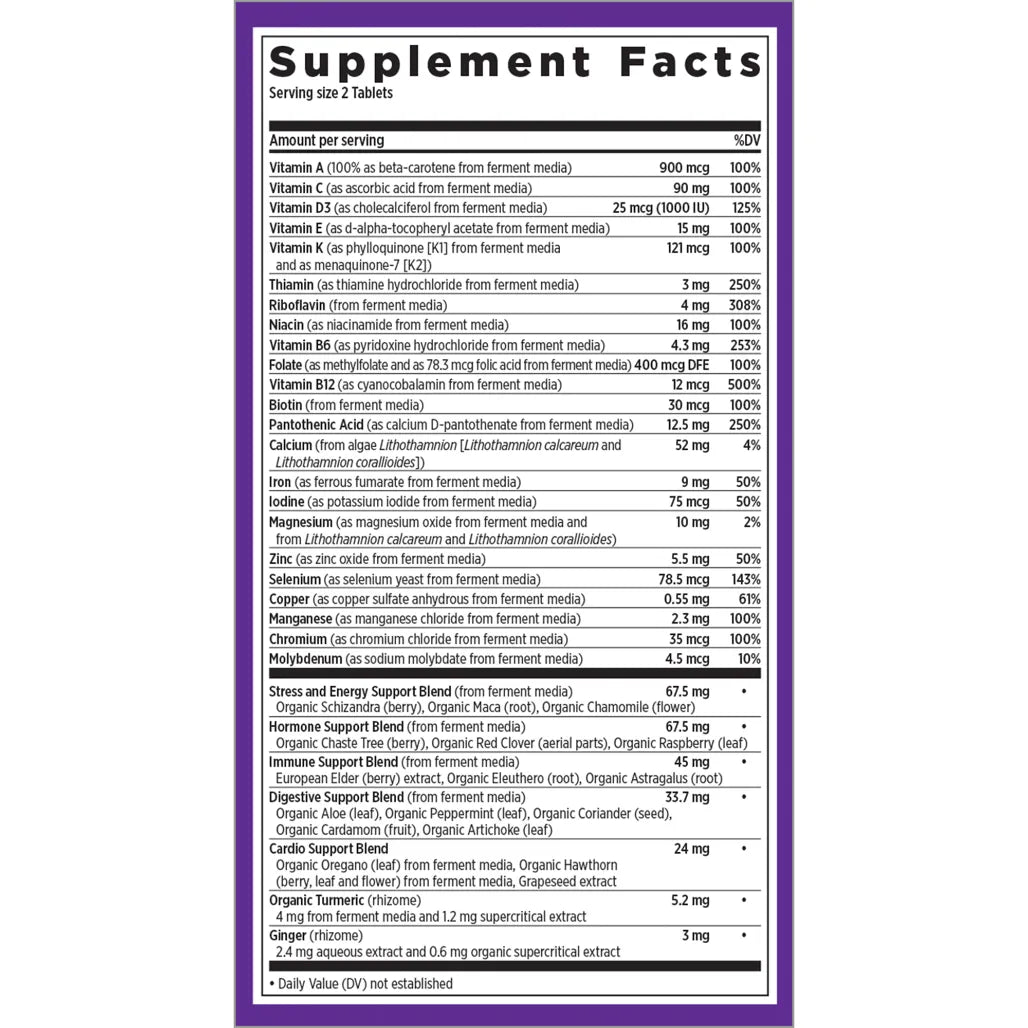 Ingredients of Women's Advanced Multi dietary supplement - vitamin A, vitamin C, thiamin, riboflavin