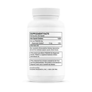 Thorne Zinc Bisglycinate 15 mg 60 caps supplement facts