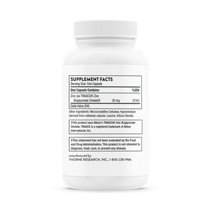 Thorne Zinc Bisglycinate 30 mg 60 caps supplement facts