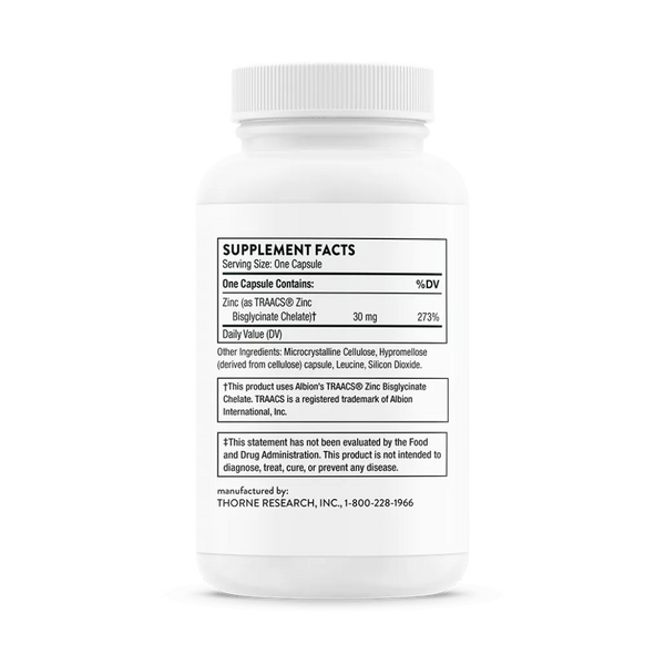 Thorne Zinc Bisglycinate 30 mg 60 caps supplement facts