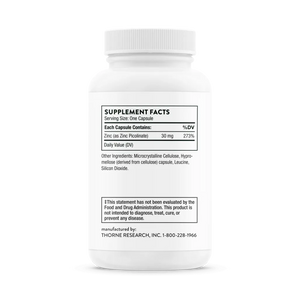 Thorne Zinc Picolinate 30 mg 60 caps supplement facts