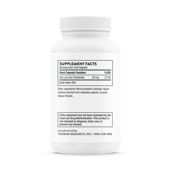 Thorne Zinc Picolinate 30 mg 60 caps supplement facts