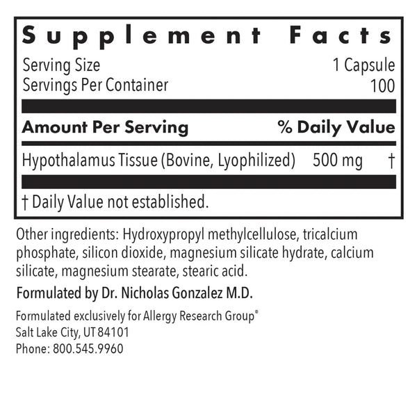 Allergy Research Group Hypothalamus 500 mg - 100 Vegcaps