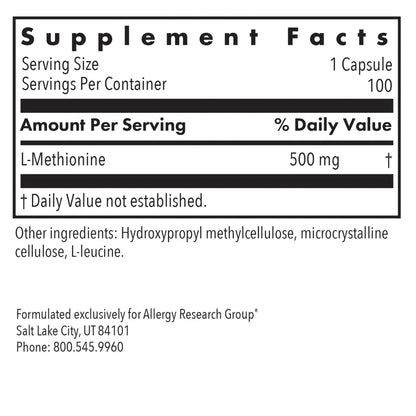 Allergy Research Group L-Methionine 500 mg - 100 Vegcaps