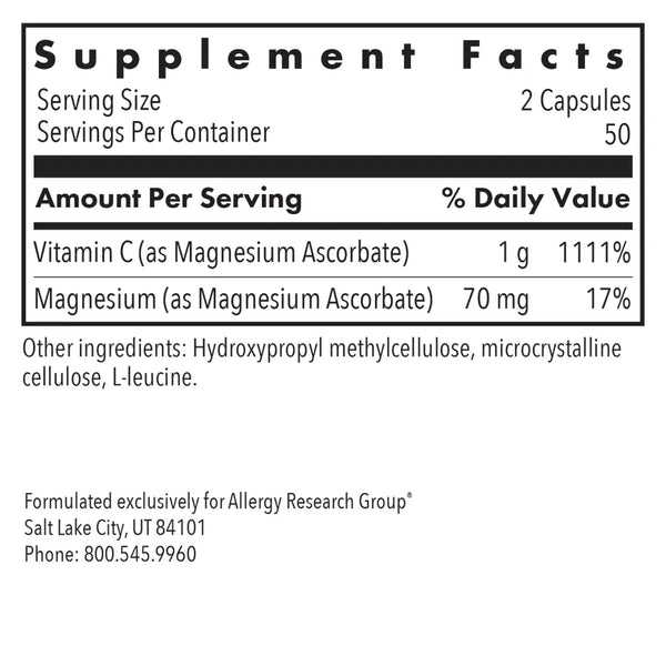 Buy Allergy Research Group Magnesium Ascorbate - 100 vegcaps