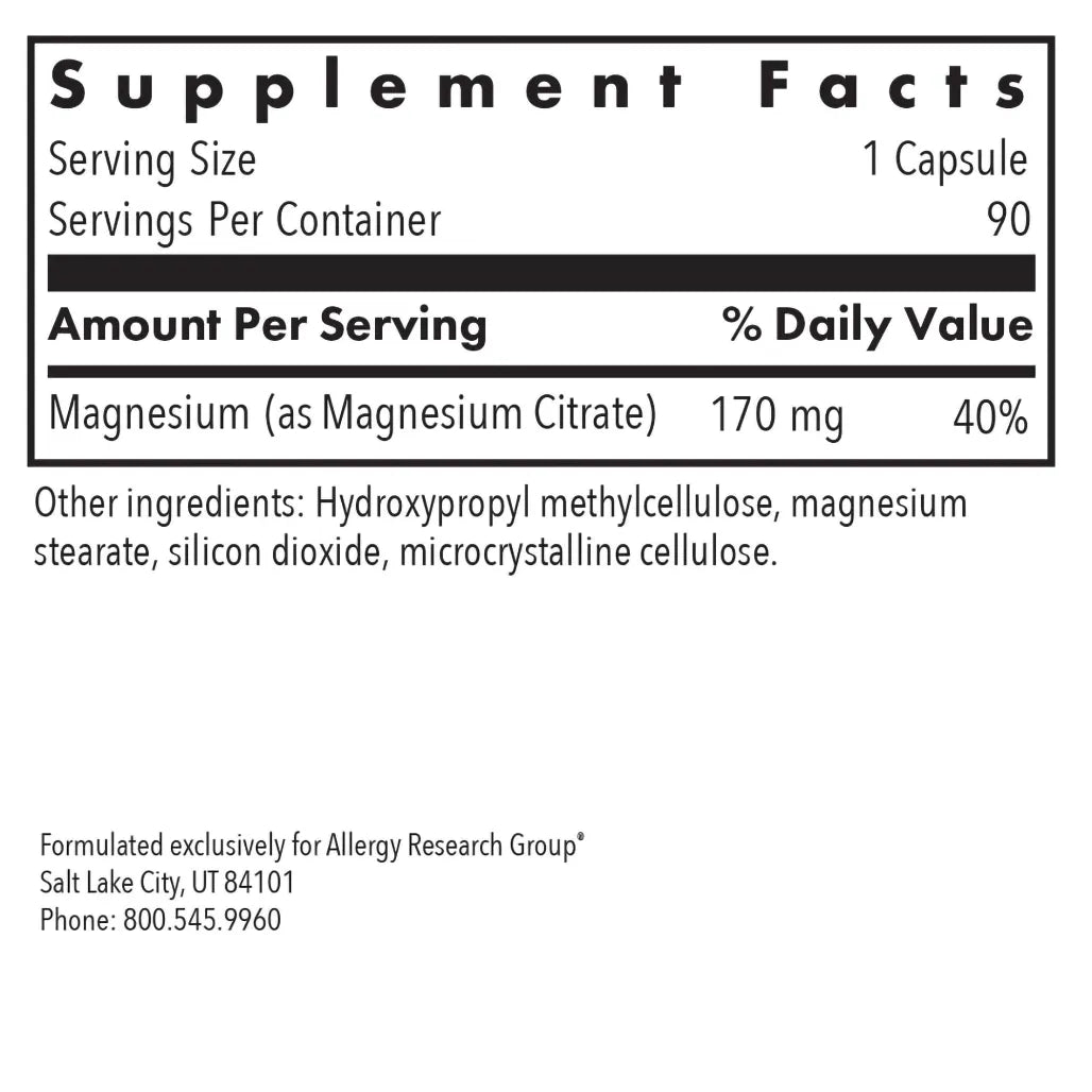 Allergy Research Group Magnesium Citrate 170 mg - 90 vegcaps