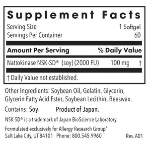 Allergy Research Group Nattokinase 100 mg NSK-SD® - 60 softgels