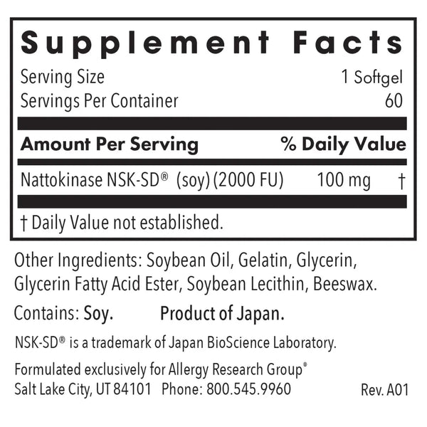 Allergy Research Group Nattokinase 100 mg NSK-SD® - 60 softgels