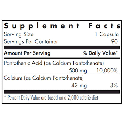 Allergy Research Group Pantothenic Acid 500 mg vegcaps label