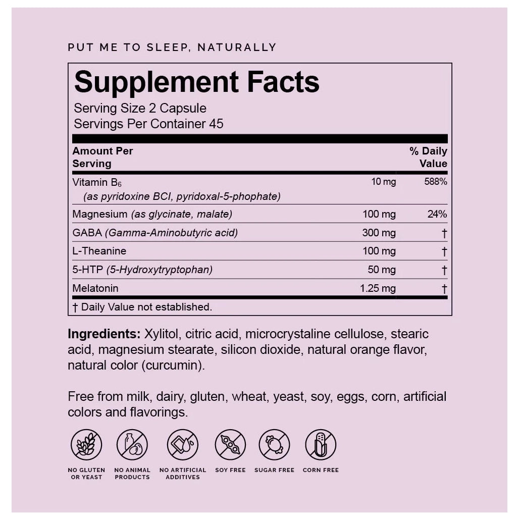 Supplement facts of Put Me to Sleep dietary supplement 