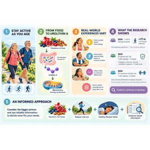 Cellular Longevity Pro Mitopure Urolithin A infographic showing research, real-world experiences, and healthy aging insights