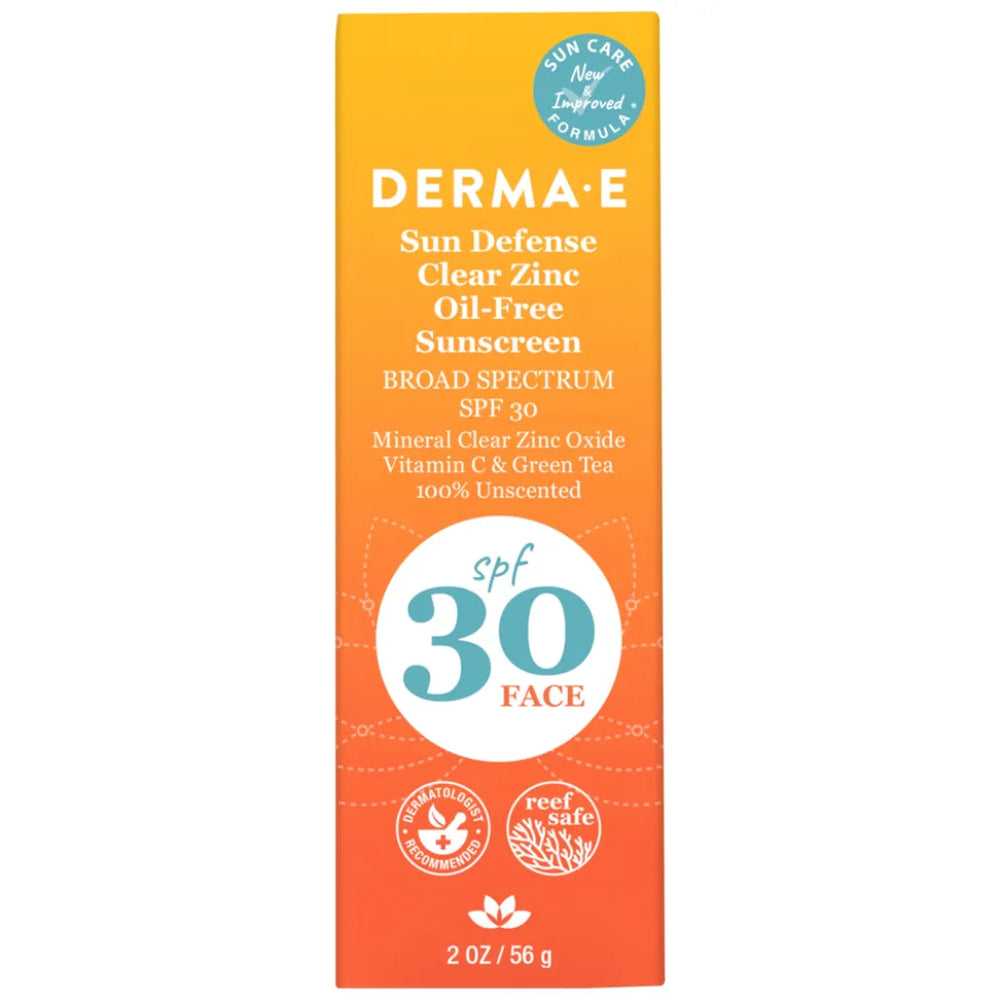 Sun Defense Clear Zinc Oil-Free Sunscreen SPF30 Face DermaE Natural Bodycare
