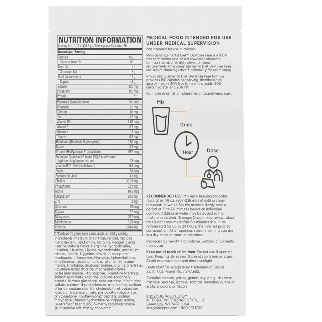 Ingredients of Physicians Elemental Diet Dextrose Free - Vitamin A, C, D, E