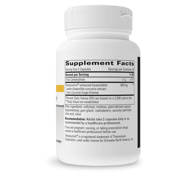 Integrative Therapeutics Theracurmin ingredients label – advanced curcumin complex for improved absorption, joint comfort, and antioxidant support.