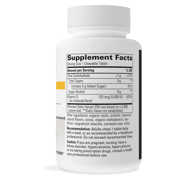 Integrative Therapeutics Vitamin D3 Chocolate Flavored 5000 IU 90 Chews supplement facts