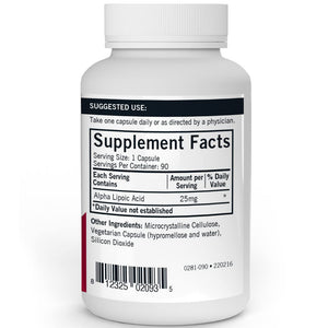 Alpha Lipoic Acid 25 mg Kirkman labs - Supplement Facts