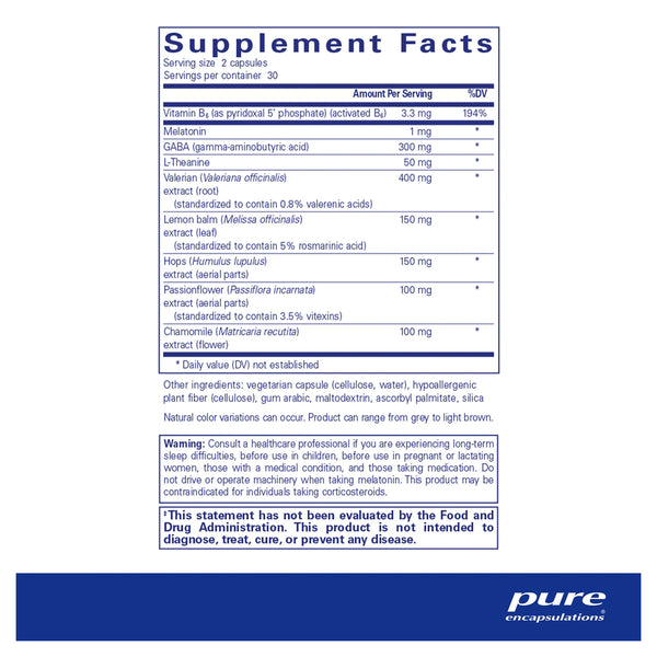 Pure Encapsulations Best-Rest Formula supplements facts