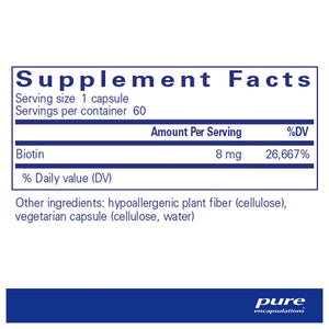 Pure Encapsulations Biotin 8 mg supplements facts