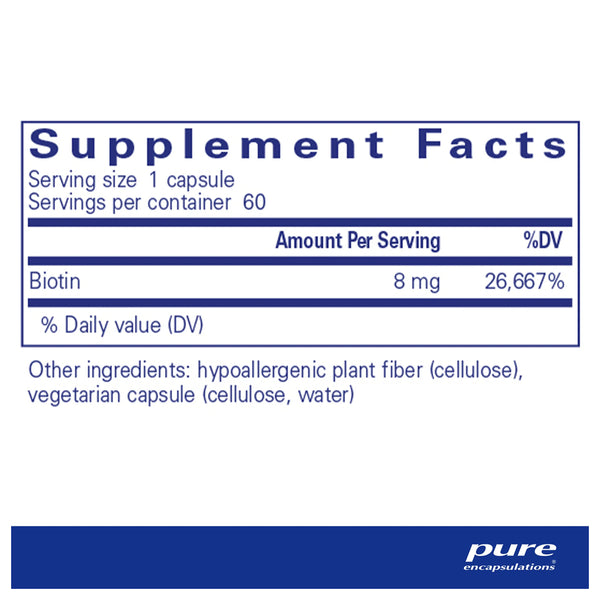 Pure Encapsulations Biotin 8 mg supplements facts