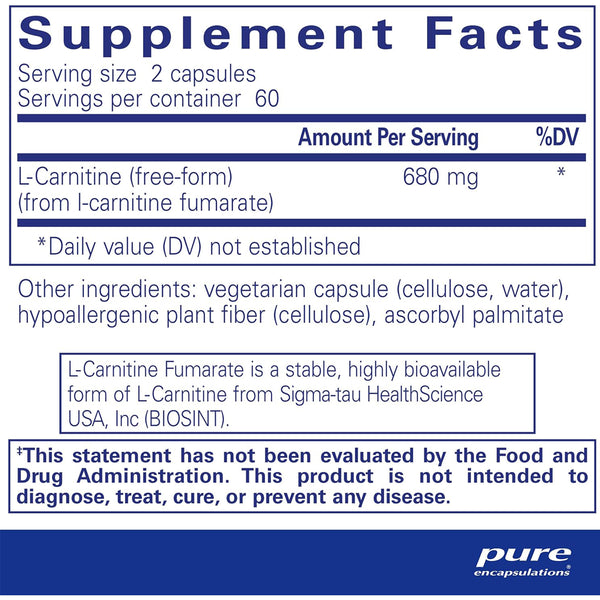 Pure Encapsulations L-Carnitine fumarate Dietary Supplement Ingredients