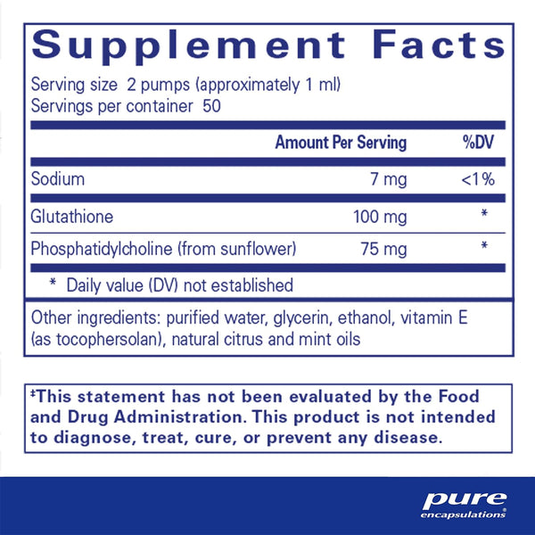 Pure Encapsulations Liposomal Glutathione Supplement Ingredients