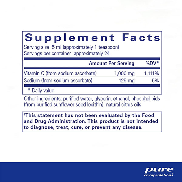 Pure Encapsulations Liposomal Vitamin C liquid supplements facts