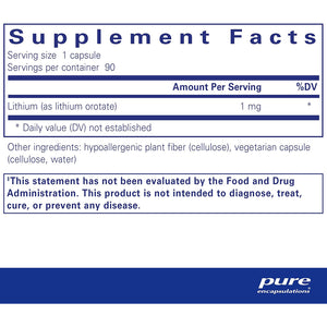 Pure Encapsulations Lithium Orotate 1 mg supplements facts