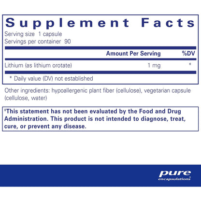 Lithium (orotate) 1 mg Pure Encapsulations