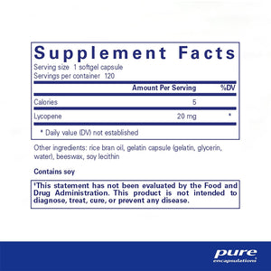 Pure Encapsulations Lycopene 20 mg supplements facts