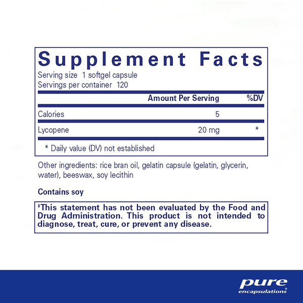 Pure Encapsulations Lycopene 20 mg supplements facts