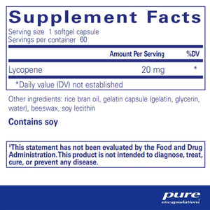 Pure Encapsulations Lycopene 20 mg supplements facts