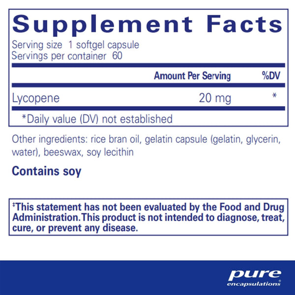 Pure Encapsulations Lycopene 20 mg supplements facts