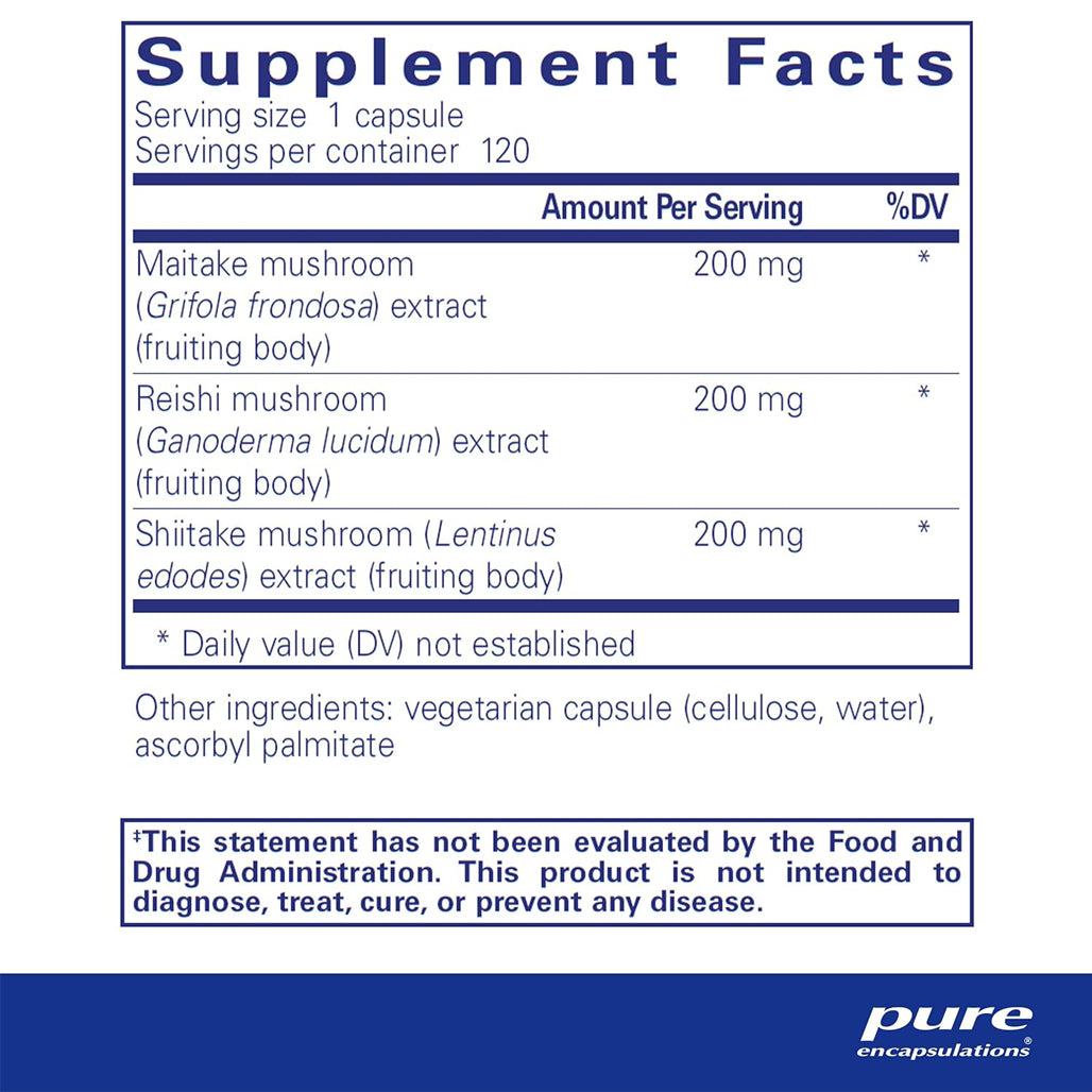 Pure Encapsulations M/R/S Mushroom Formula supplements facts