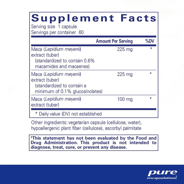 Pure Encapsulations Maca-3 supplements facts