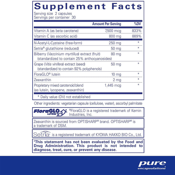Pure Encapsulations Macular Support Formula supplements facts