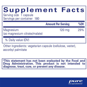Pure Encapsulations Magnesium Citrate/Malate supplements facts