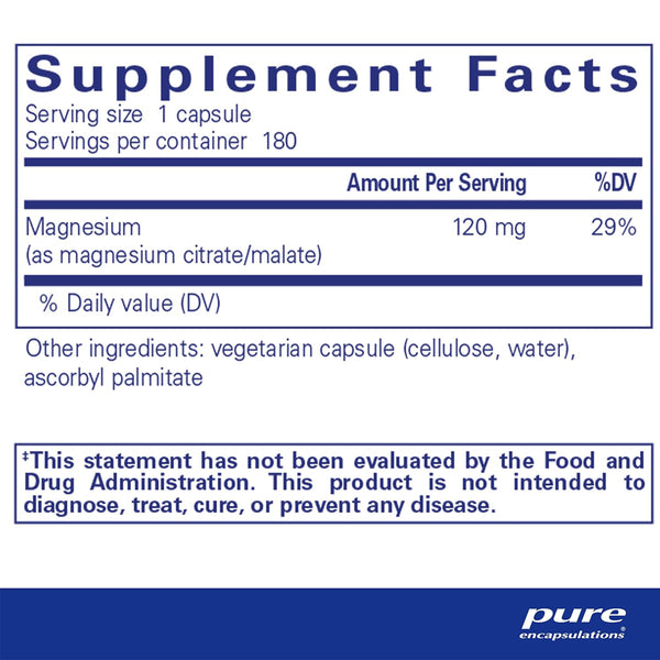 Pure Encapsulations Magnesium Citrate/Malate supplements facts