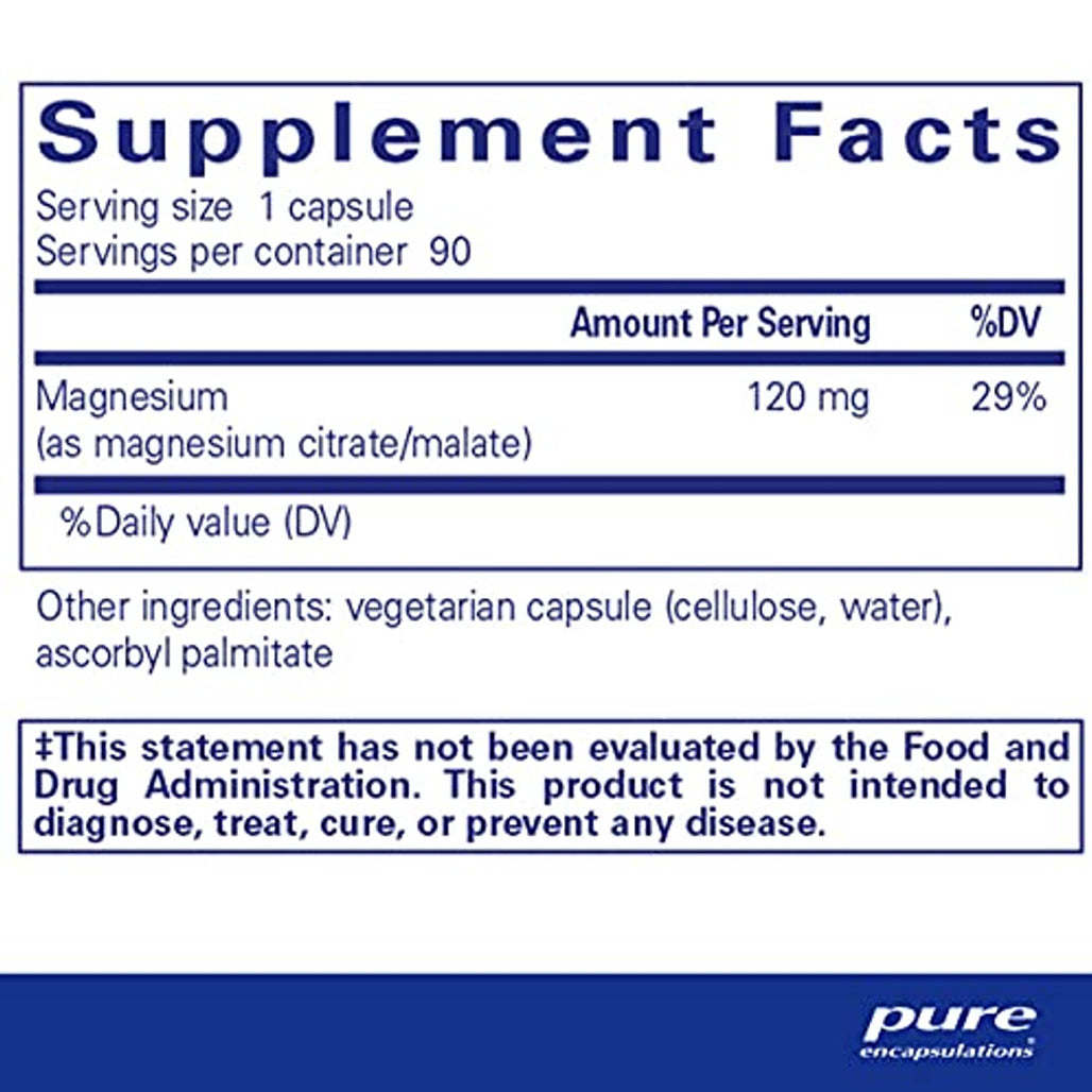 Pure Encapsulations Magnesium Citrate/Malate supplements facts