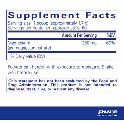 Pure Encapsulations Magnesium powder supplements facts