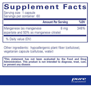 Pure Encapsulations Manganese aspartate/citrate supplements facts
